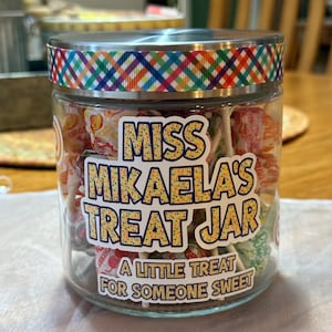 THE CANDY JAR glass jar with stainless steel lid and ribbon, candy jar, sweet treat, candy, glass candy jar, personalized jar, jar