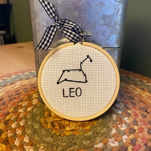 ZODIAC CONSTELLATION Embroidery in wooden hoop, constellation artwork, custom gift, astrology, star sign, horoscope, zodiac sign, horoscopes