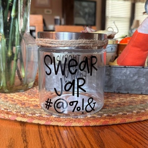 GLASS SWEAR JAR with stainless steel lid and twine, swear jar, swear, money jar, curse jar, money, swearing, cursing, custom gift, new year