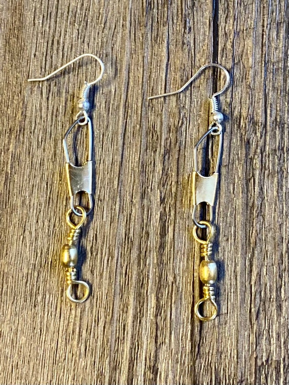 Earrings SWIVEL FISHING TACKLE Gold & Silver Tone Steel Earrings