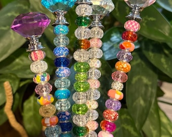 Fairy Garden Wand Suncatcher Stakes -12.5” Beaded Plant Decor with Crystal Diamond Topper and optional dangle charm