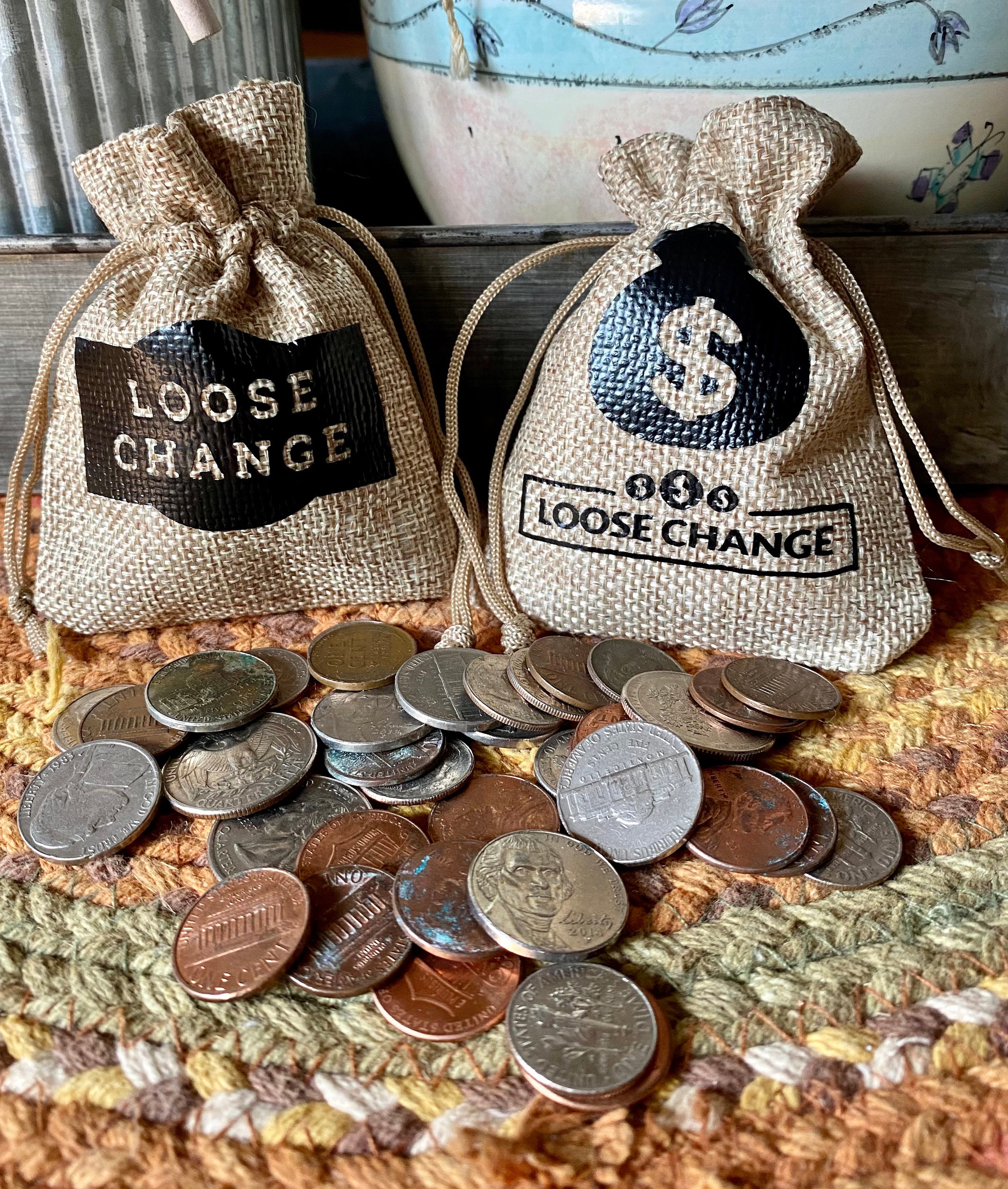 LOOSE CHANGE Burlap Drawstring Bag Loose Change Money Bag Money Loose Change laundry Money Spare Change Etsy