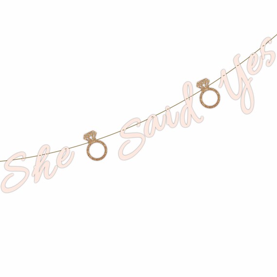 He Asked She Said Yes Gold Glitter Banner - Wedding, Engagement, Bridal