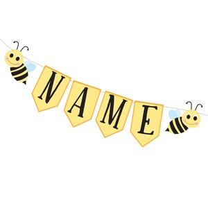 Bannière de nom de coutume d’abeille pour l’anniversaire ou la douche de bébé. Bannière de stock de carte de couleur avec le jaune et le noir