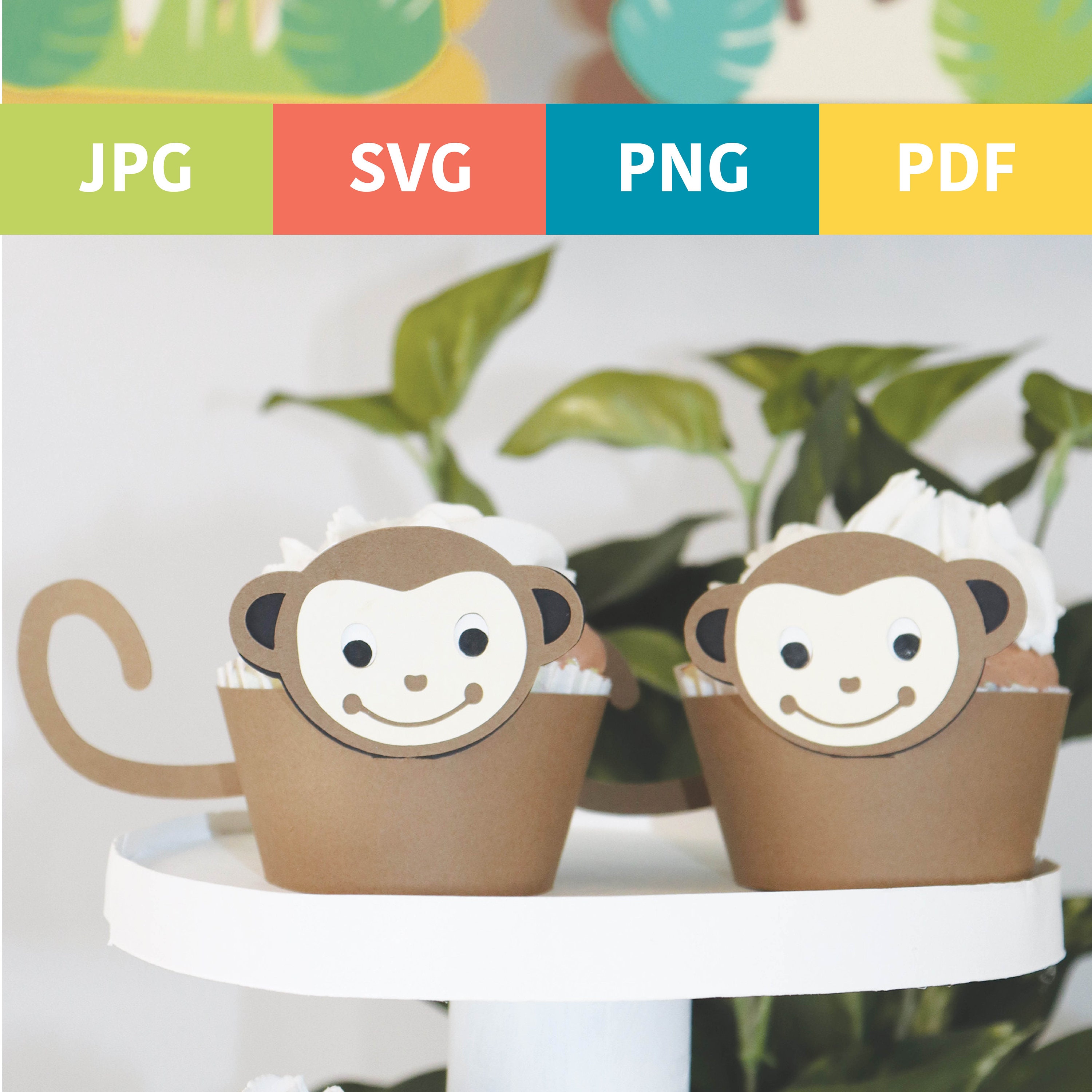 DIY Monkey Cupcake Wrapper Svg Png Jpg & Pdf for Baby - Etsy