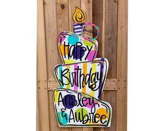 TEMPLATE Birthday cake door hanger template | multicolored | 3 tier