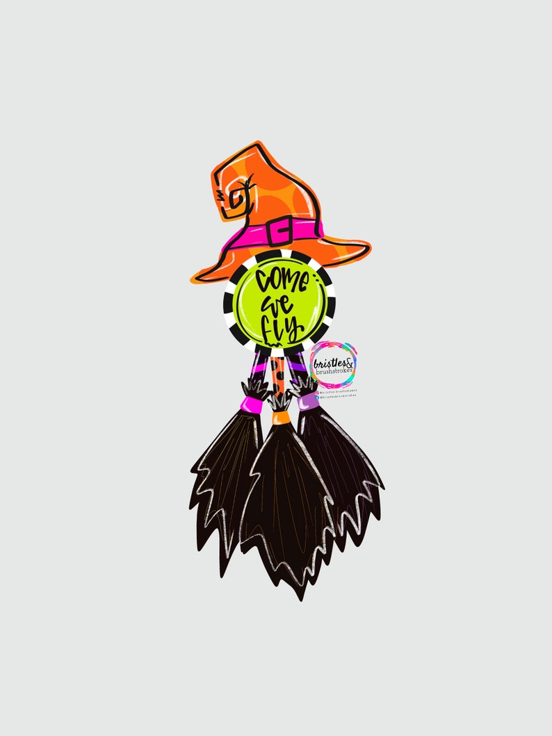 Templatehalloween Door Hanger Template Witches Brooms Etsy