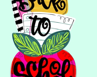 TEMPLATE-Back to school | pencil banner | notebook paper | apple | teacher door hanger