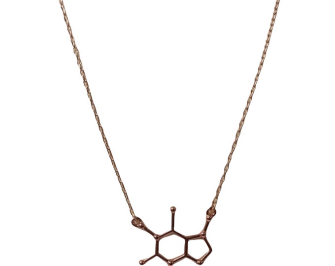 Caffeine Molecule Rose Gold Charm Necklace