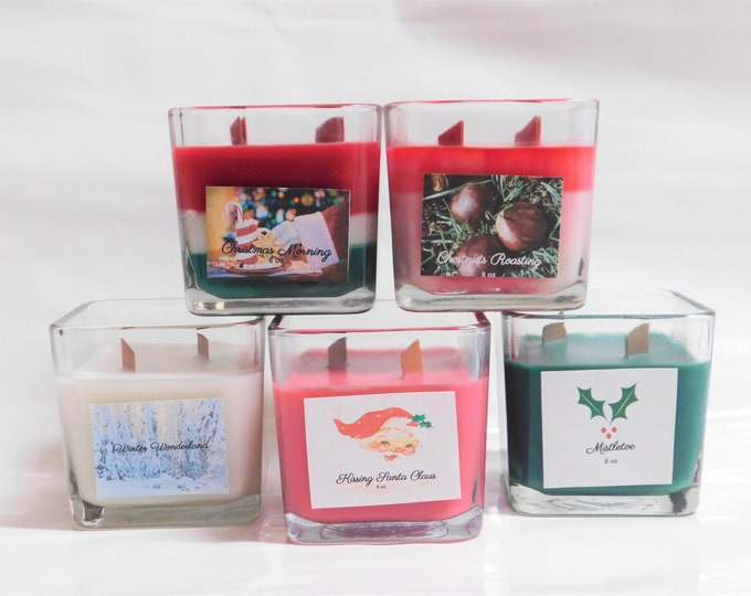 Candle Gift Set | Christmas Candles Set | 8 oz Holiday Candles | Christmas Traditional Scents | Square Glass Jar Candles Set