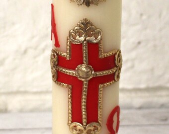 Red Gold Cross Confirmation Unique Paschal Gold-Tone Candle Alpha Omega Cross Sheep Baptism Easter Lent Batuizo