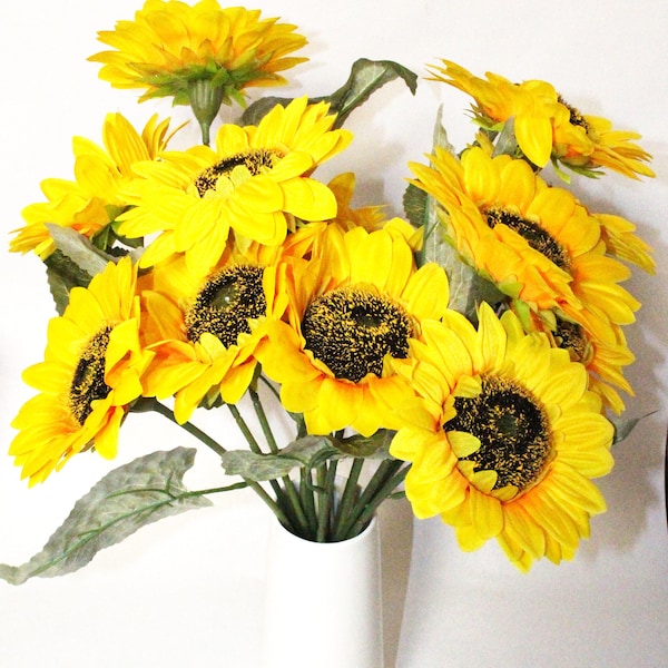 Tournesol Bouquet Bouquet Floral Arrangement floral fleur artificielle, 6"Flower Head Faux Maison Décoration Mariage Décor Party Anniversaire