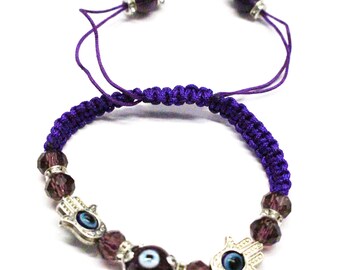Purple Evil Eye Hand Bracelet Adjustable Pulsera Rhinestone Beaded Lucky Charm Protection Fashion