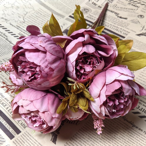 European Rose Mauve Romantic 8 Head Silk Rose Peony Cabbage - Etsy Canada