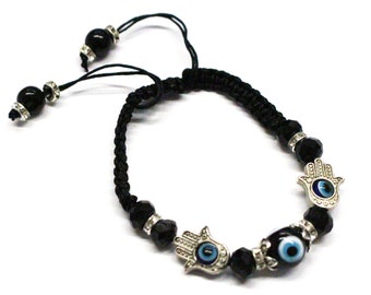 Black Evil Eye Hand Bracelet Adjustable Pulsera Rhinestone Beaded Lucky Charm Protection Fashion