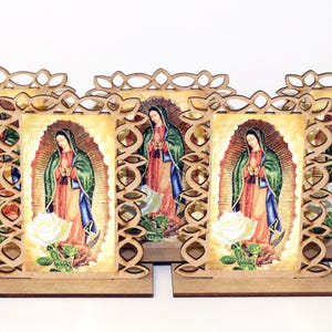 6pc Our Lady Guadalupe Prayer Virgen Mary Wood Stand Laser Cutout Baptism Centerpiece Party Favors Christening RECUERDOS DE BAUTIZO