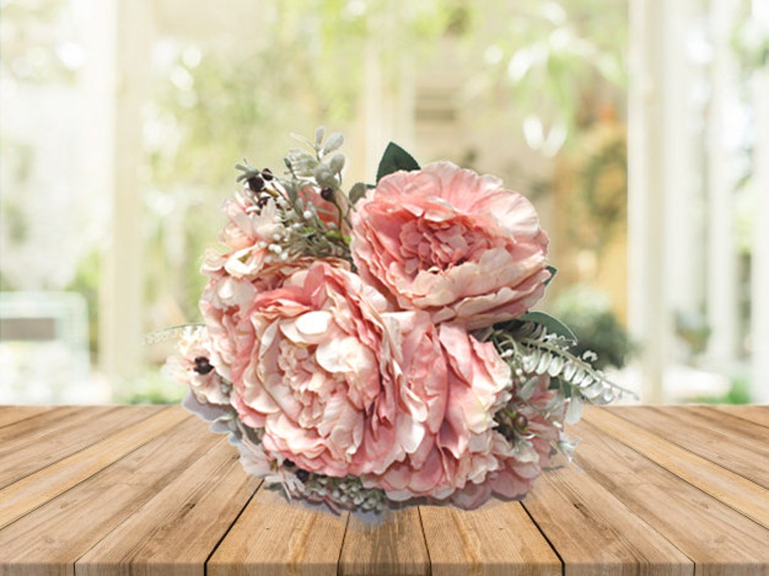 20" Tall Blush Victorian Peony 7 Heads Artificial Silk Flower Bouquet ...