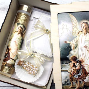 5 st Houten Doos Gouden Engel Doop Communiekaars Set Gunsten de Bautizo Espanol Nina Nino
