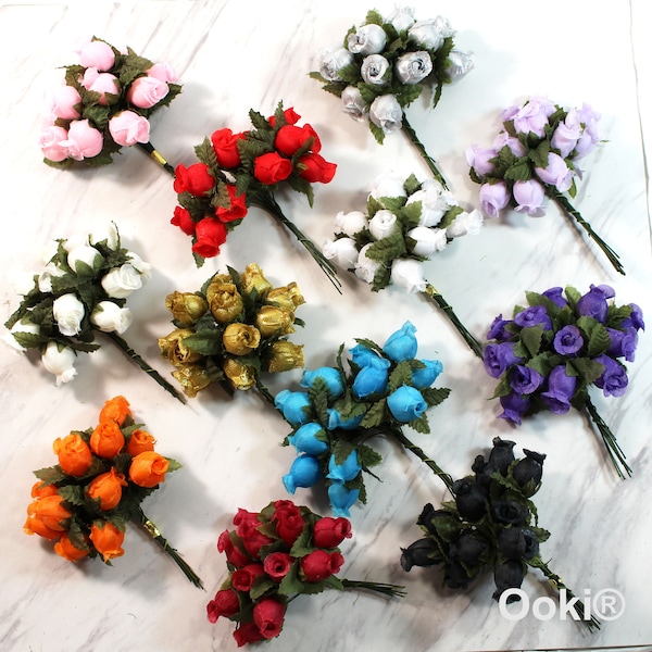 Miniature 144 Poly Silk Flower Rose Bouquet Scrapbook DIY Craft Handmade Embellishment Valentines Anniversary Wedding Event Party Favor