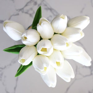 15pc White Real Touch Latex Tulip Bundle Artificial Flower Home Wedding Baby Bridal Decorations DIY Craft Mixed Centerpiece