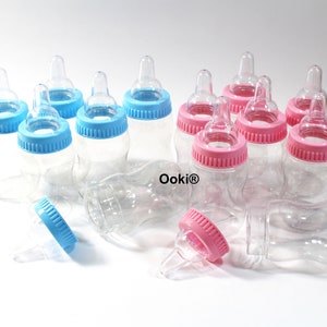 24 Pink Blue Baby Bottle DIY Plain Baby Shower Favor Sweets Birthday Games Boy Girl Surprise Clear Fillable Bottles Prizes