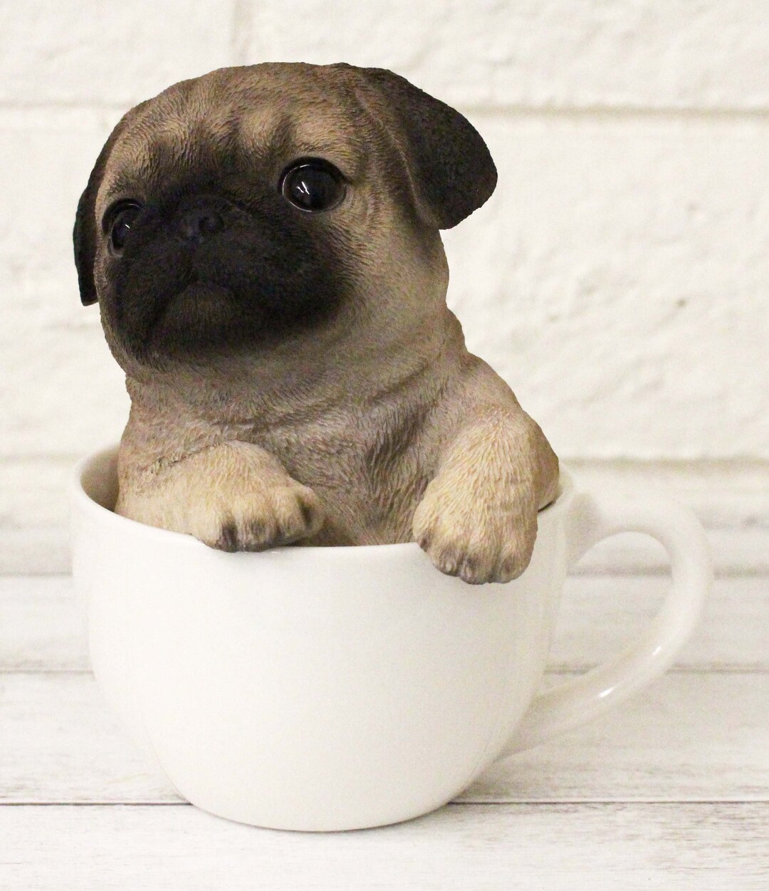 Pug Cute Dog Tea Cup Figurine Statue Lifelike Animal Home Garden Decor ...
