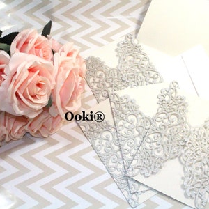 8 Silber Glitzer Floral 5 x 7 Laser Cut Hochzeit Einladungen Karten Umschlag Hochzeit Quinceanera Braut Shower Verlobung Geburtstag Einladung