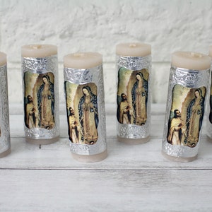 6 peças Nossa Senhora Guadalupe San St Juan Diego Mini Cirio Pascual Vela em Relevo Favor Batismo Oração Decoração Comunhão