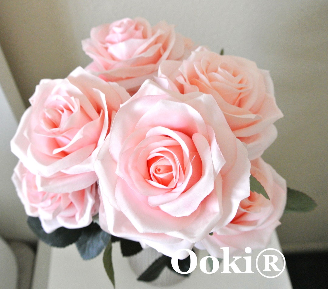 Pink Blush Rose Bouquet Artificial Silk Flower 10 Heads Bush for DIY ...