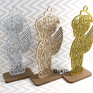 12 Glitter Ángel de la Guarda Cruz Cruz de madera Soporte de madera Corte láser Bautismo Centro de mesa 1ª Comunión Niños Fiesta favorece la decoración Bautizo