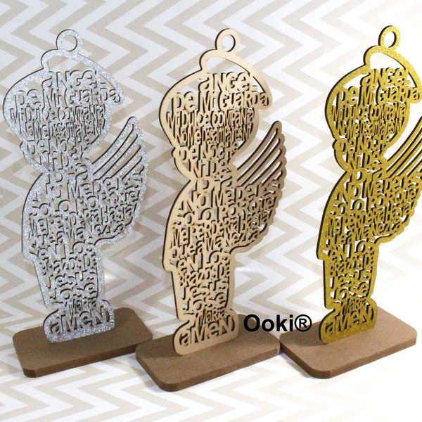 12 Glitter Guardian Angel Boy Cross Wood Stand Laser Cutout Baptism Centerpiece 1st Communion Children Kids Party Favors Decor Christening