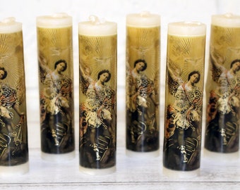 6pc Saint Michael Archangel Candle Vela de la San Miguel Arcangel Unique Cirio