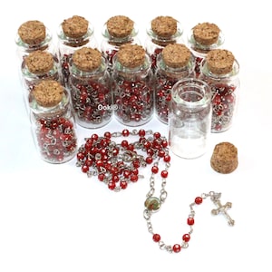 12pcs Rosary In Glass Beads Red Beaded Rosary Silver CATHOLIC Crucifix Necklace lot of 12