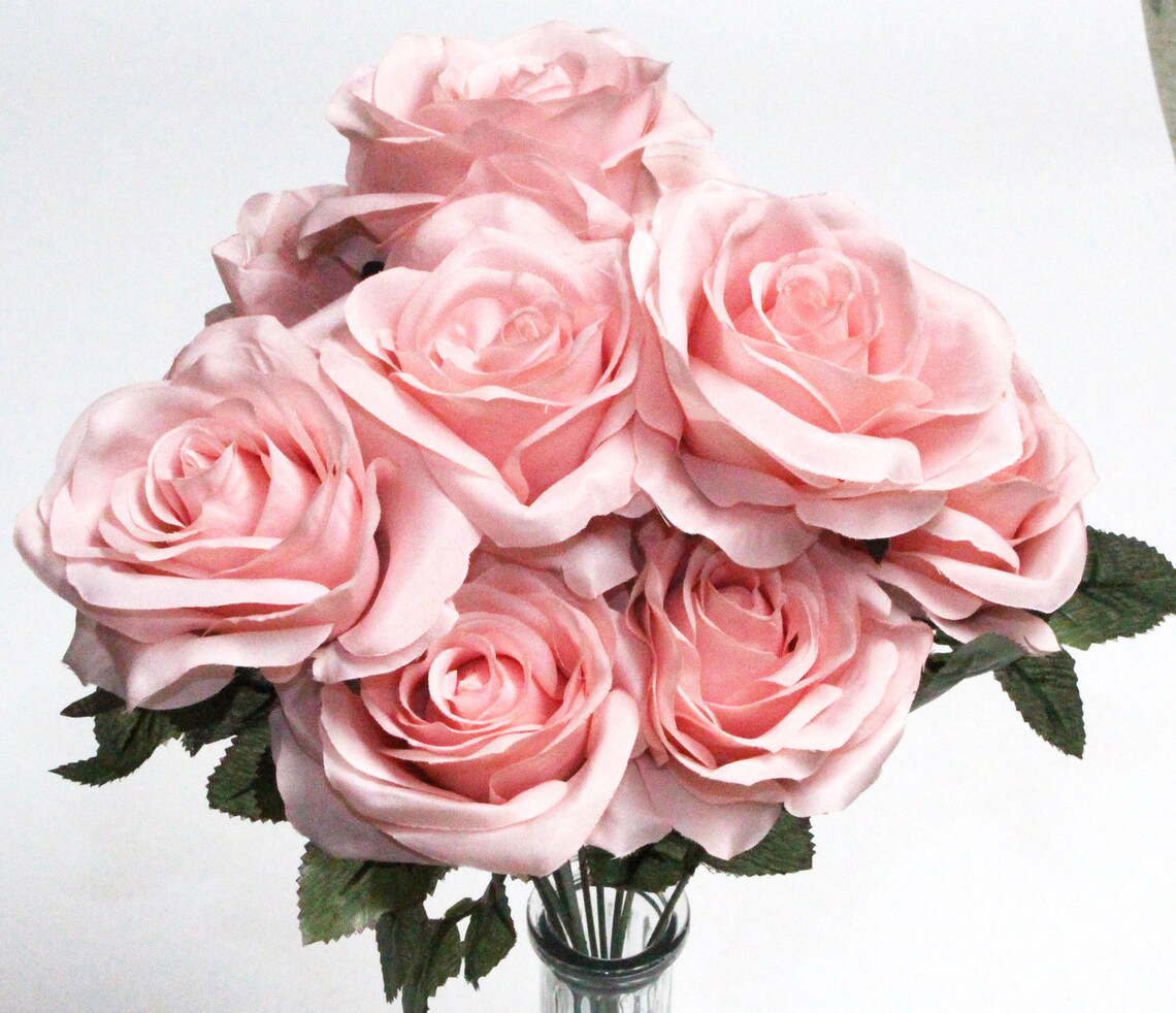 Blush Color Rose Bouquet Artificial Silk Flower 9 Heads Bush Etsy