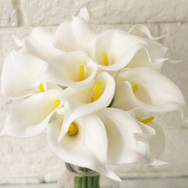 14pcs White Real Touch Calla Lily Flowers Artificial Bouquet Bundle Flower Wedding Home Office Bridal Design DIY Floral