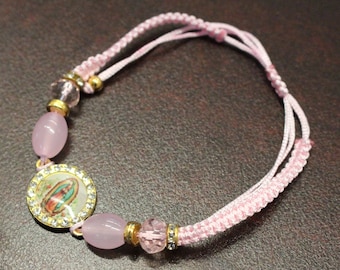 12 Pieces Gold Pink Rope Pulsera Thread Beads Bracelet Virgen Guadalupe Baptism Recuerdos De Bautizo Quinceanera Communion Favors Gift