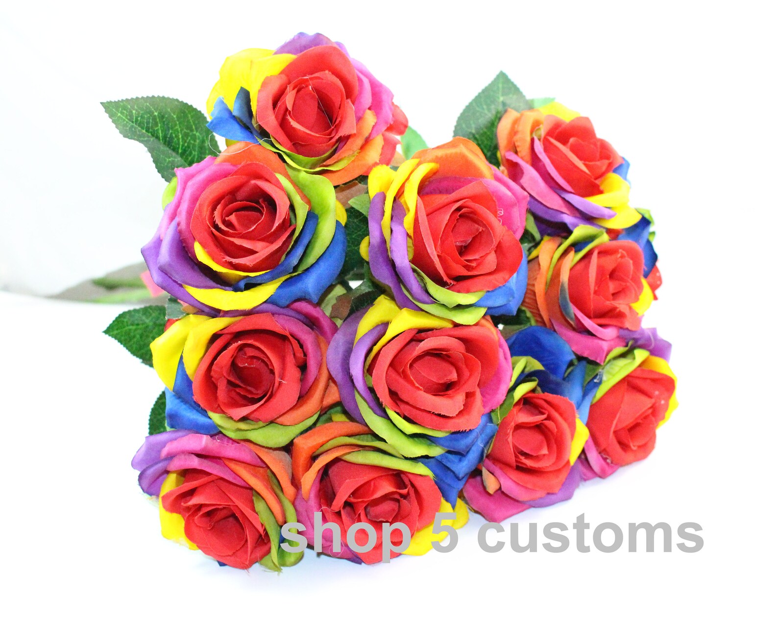 12 Stem Artificial Silk Rainbow Rose Flower Bush Bouquet For Etsy
