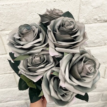 Grey Slate Midnight Rose 9 Head Bouquet Artificial Silk Flower Bush for DIY Arrangement Home Decor Wedding Party Celebration Office Etsy Canada