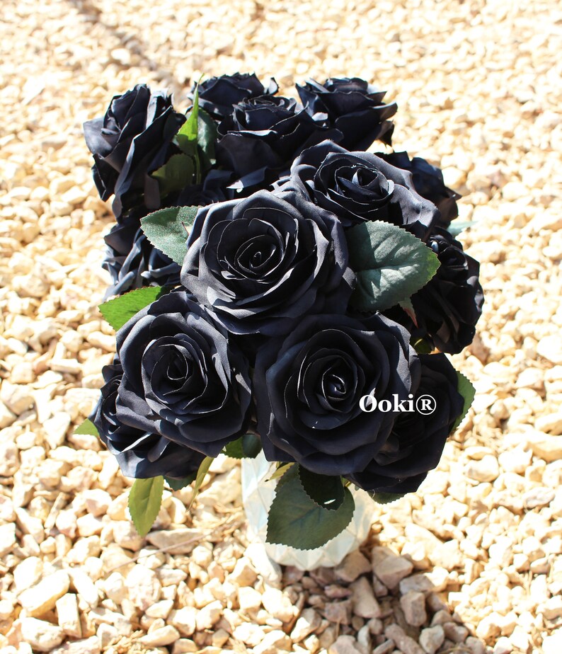 Beautiful Midnight Black Rose Bouquet Artificial Silk Flower Etsy 日本