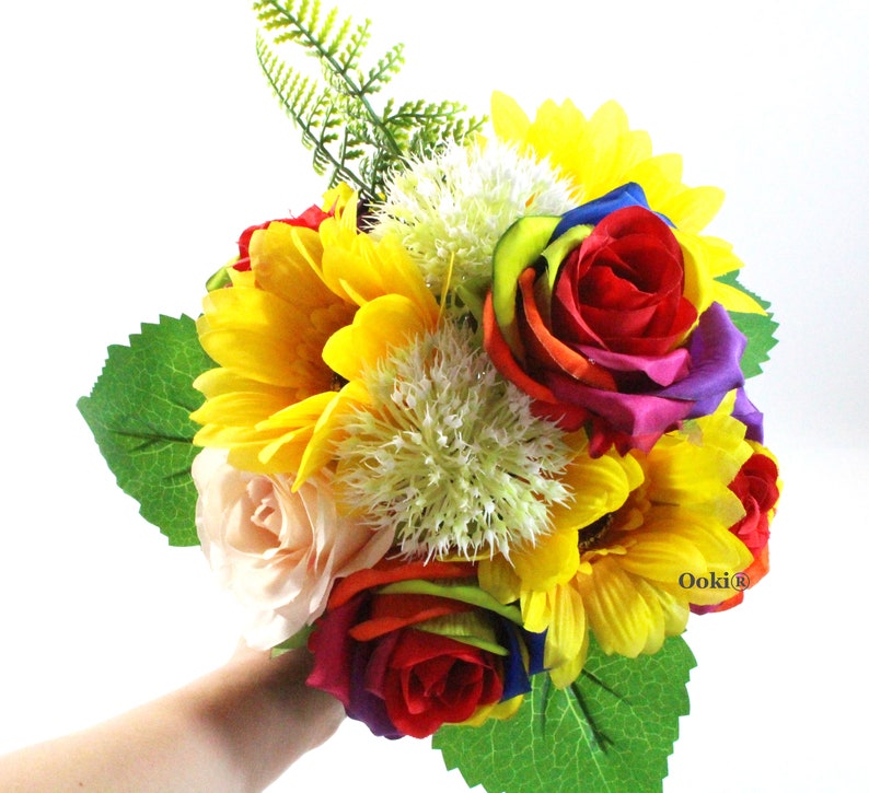 Handmade Custom Toss Rainbow Sunflower Bouquet Artificial Silk | Etsy
