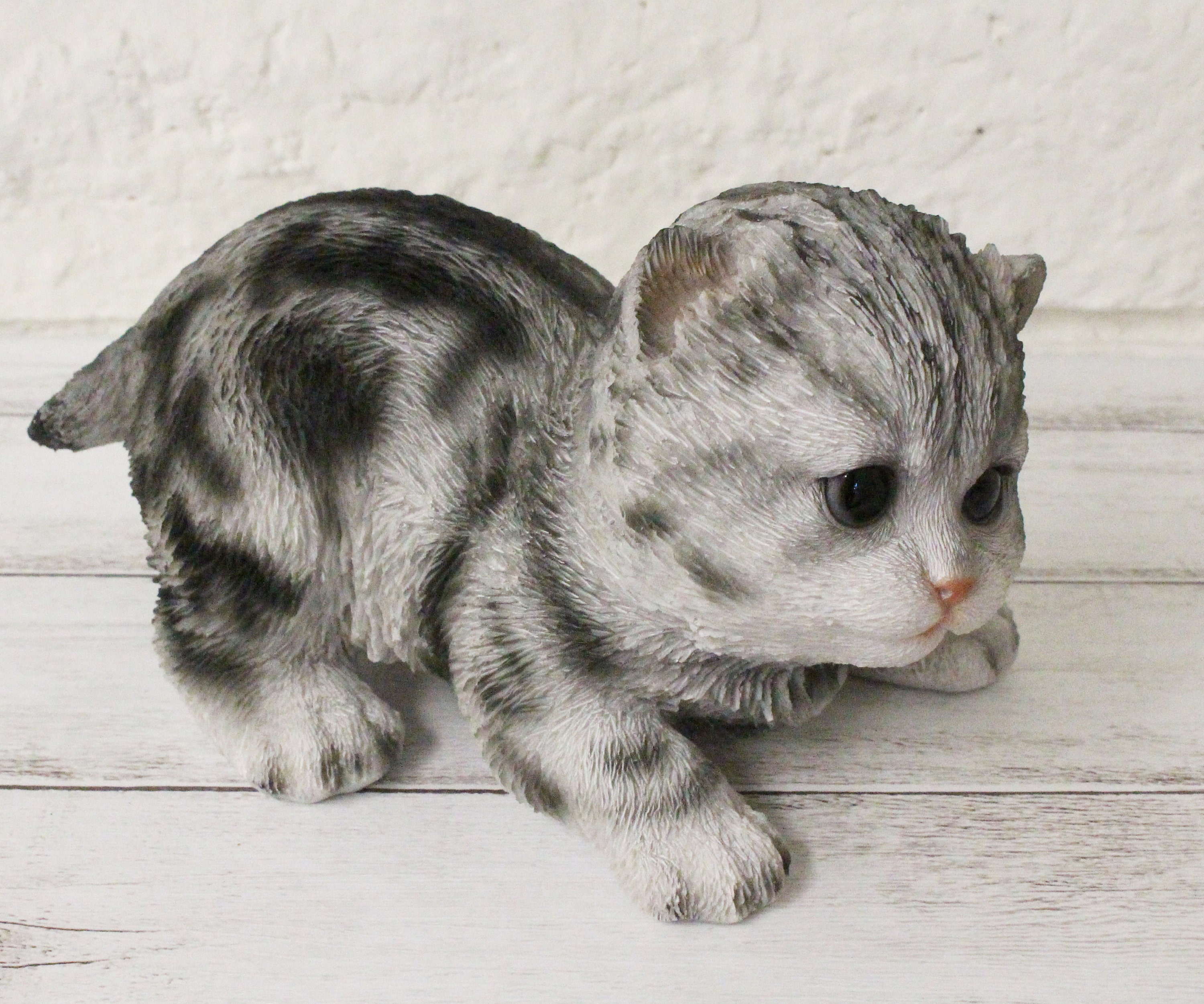 Grey Tabby Cat Feline Figurine Statue Lifelike Animal Home Etsy