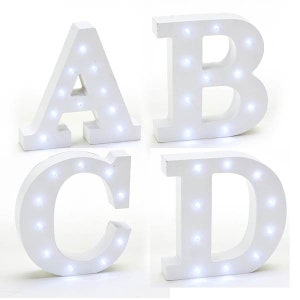 6 "Alfabeto LED Marquesina Letras y centro de mesa Decoración de la boda del hogar Decoración Luces de madera ABC Jardín