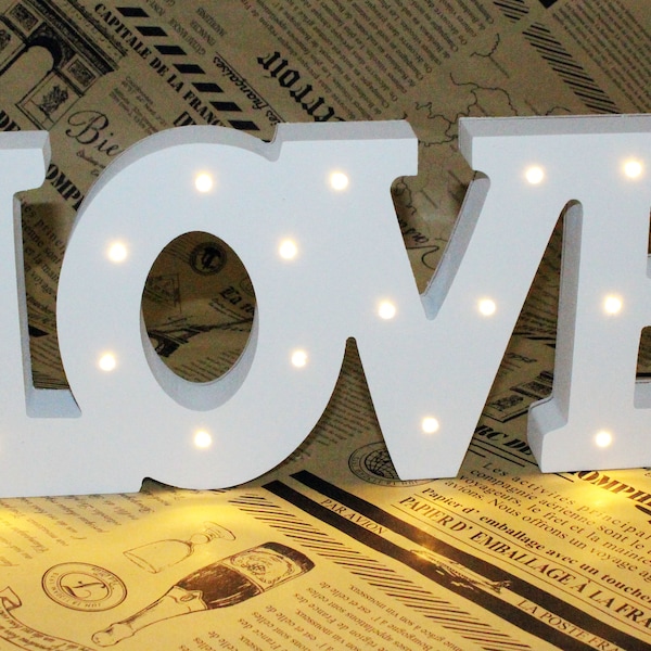 Wood MDF LED 14" x 5" Large LOVE Bedroom Decor Lights Marquee Letters Wall Table Wedding Decorations Romantic Design Home Engagement Party