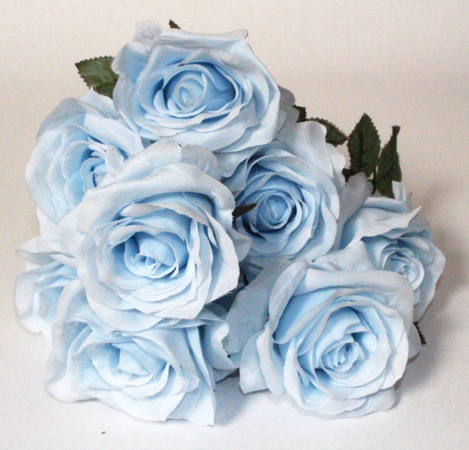 Light Blue Rose Bouquet Artificial Silk Flower 9 Heads Bush Etsy