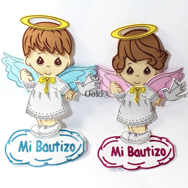 10pc Mi Bautizo Angel Boy Girl with Halo foam decor Baptism Sign Recuerdo para Bautizo Centerpiece angel con halo EVA Craft Kids