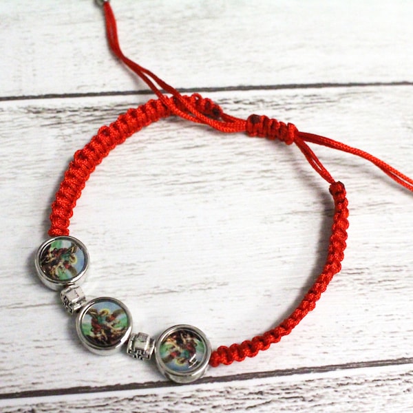 Red String Saint St. Archangel Michael Bracelet Adjustable Pulsera Rhinestone Bling Beaded Lucky Charm Protection