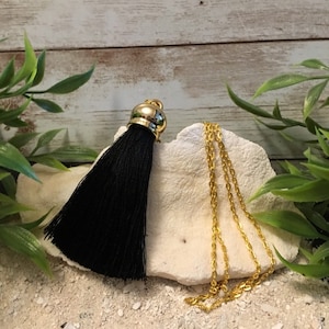 Black silk tassel necklace