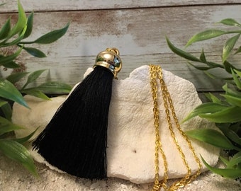 Black silk tassel necklace