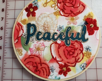 Hand Embroidered/Beaded 8" Embroidery Hoop