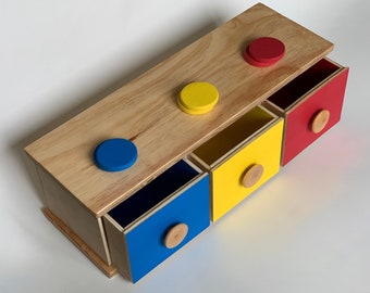 box montessori permanence object material wooden coin toy